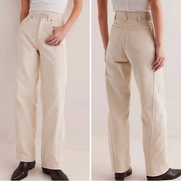 FREE PEOPLE WE THE FREE ASTER SEAMED RELAXED STRAIGHT LEG CREAM JEANS NWT - Picture 8 of 16
